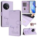 For OnePlus 11 Smile Embossing RFID Leather Phone Case(Light Purple)