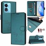 For OnePlus Nord N300 Smile Embossing RFID Leather Phone Case(Peacock Green)