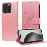 For iPhone 16 Pro Max Embossed Butterfly Flowers Leather Phone Case(Rose Gold)