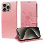 For iPhone 15 Pro Max Embossed Butterfly Flowers Leather Phone Case(Rose Gold)