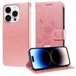 For iPhone 14 Pro Max Embossed Butterfly Flowers Leather Phone Case(Rose Gold)