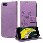 For iPhone 7 / 8 / SE 2022 Embossed Butterfly Flowers Leather Phone Case(Purple)