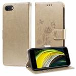 For iPhone 7 / 8 / SE 2022 Embossed Butterfly Flowers Leather Phone Case(Gold)