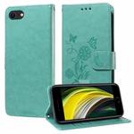 For iPhone 7 / 8 / SE 2022 Embossed Butterfly Flowers Leather Phone Case(Green)