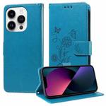 For iPhone 13 Pro Max Embossed Butterfly Flowers Leather Phone Case(Blue)