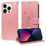 For iPhone 13 Pro Max Embossed Butterfly Flowers Leather Phone Case(Rose Gold)