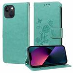 For iPhone 13 mini Embossed Butterfly Flowers Leather Phone Case(Green)