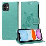 For iPhone 12 mini Embossed Butterfly Flowers Leather Phone Case(Green)