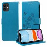 For iPhone 12 mini Embossed Butterfly Flowers Leather Phone Case(Blue)