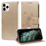 For iPhone 11 Pro Max Embossed Butterfly Flowers Leather Phone Case(Gold)