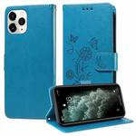 For iPhone 11 Pro Max Embossed Butterfly Flowers Leather Phone Case(Blue)