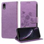 For iPhone XR Embossed Butterfly Flowers Leather Phone Case(Purple)