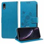 For iPhone XR Embossed Butterfly Flowers Leather Phone Case(Blue)