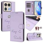 For Motorola Edge 5G Global Smile Embossing RFID Leather Phone Case(Light Purple)