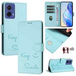 For Motorola Moto G85 Smile Embossing RFID Leather Phone Case(Mint Green)