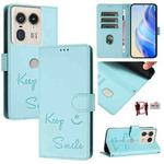 For Motorola Edge 50 Ultra Smile Embossing RFID Leather Phone Case(Mint Green)