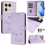 For Motorola Edge 50 Ultra Smile Embossing RFID Leather Phone Case(Light Purple)