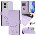 For Motorola Edge 2023 North US Version Smile Embossing RFID Leather Phone Case(Light Purple)