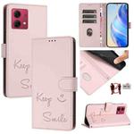 For Motorola Moto G84 5G Smile Embossing RFID Leather Phone Case(Pink)