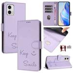 For Motorola Moto G73 5G Smile Embossing RFID Leather Phone Case(Light Purple)