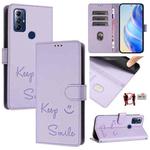 For Motorola G Pure/Moto G Play 2023 Smile Embossing RFID Leather Phone Case(Light Purple)