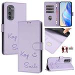 For Motorola Edge 5G UW 2022 Smile Embossing RFID Leather Phone Case(Light Purple)