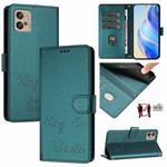 For Motorola Moto G32 Smile Embossing RFID Leather Phone Case(Peacock Green)