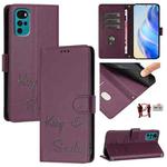 For Motorola Moto G22 4G/E32s Smile Embossing RFID Leather Phone Case(Violet)