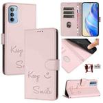 For Motorola Moto G31 4G Global/G41 4G Smile Embossing RFID Leather Phone Case(Pink)