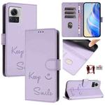 For Motorola Edge 30 Ultra Smile Embossing RFID Leather Phone Case(Light Purple)