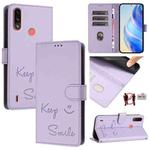 For Motorola Moto E7 Power Smile Embossing RFID Leather Phone Case(Light Purple)