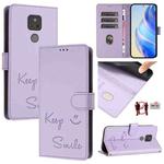 For Motorola Moto G Play 2021 Smile Embossing RFID Leather Phone Case(Light Purple)