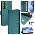 For Motorola Moto G35 Smile Embossing RFID Leather Phone Case(Peacock Green)