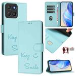 For Motorola Moto G15 Smile Embossing RFID Leather Phone Case(Mint Green)