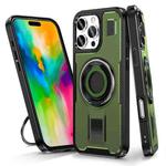 For iPhone 16 Pro Max Ring Holder Carbon Fiber PC Hybrid TPU Phone Case(Army Green)