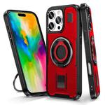 For iPhone 16 Pro Ring Holder Carbon Fiber PC Hybrid TPU Phone Case(Red)