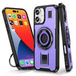 For iPhone 16 Plus Ring Holder Carbon Fiber PC Hybrid TPU Phone Case(Purple)