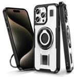 For iPhone 15 Pro Ring Holder Carbon Fiber PC Hybrid TPU Phone Case(White)