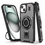 For iPhone 15 Plus / 14 Plus Ring Holder Carbon Fiber PC Hybrid TPU Phone Case(Grey)