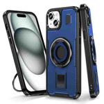 For iPhone 15 Plus / 14 Plus Ring Holder Carbon Fiber PC Hybrid TPU Phone Case(Blue)