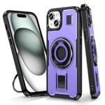 For iPhone 15 Plus / 14 Plus Ring Holder Carbon Fiber PC Hybrid TPU Phone Case(Purple)