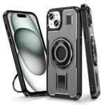 For iPhone 15 Ring Holder Carbon Fiber PC Hybrid TPU Phone Case(Grey)