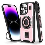 For iPhone 14 Pro Ring Holder Carbon Fiber PC Hybrid TPU Phone Case(Rose Gold)