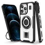 For iPhone 12 Pro Max Ring Holder Carbon Fiber PC Hybrid TPU Phone Case(White)