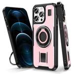 For iPhone 12 Pro Max Ring Holder Carbon Fiber PC Hybrid TPU Phone Case(Rose Gold)