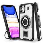 For iPhone 11 Ring Holder Carbon Fiber PC Hybrid TPU Phone Case(White)