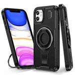 For iPhone 11 Ring Holder Carbon Fiber PC Hybrid TPU Phone Case(Black)