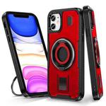 For iPhone 11 Ring Holder Carbon Fiber PC Hybrid TPU Phone Case(Red)