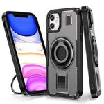 For iPhone 11 Ring Holder Carbon Fiber PC Hybrid TPU Phone Case(Grey)