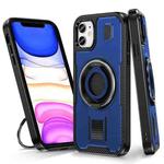 For iPhone 11 Ring Holder Carbon Fiber PC Hybrid TPU Phone Case(Blue)